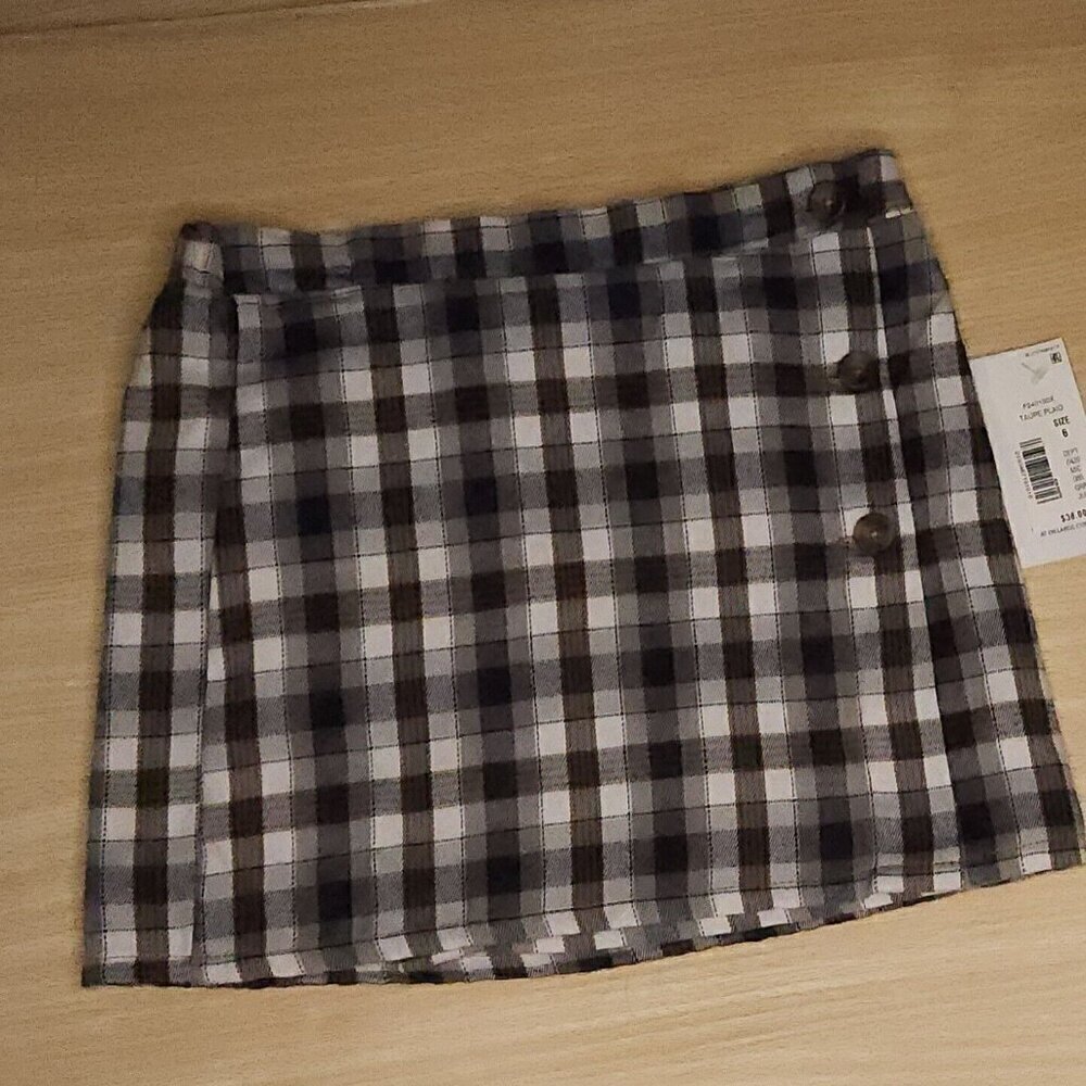 Chelsea & Violet New Girl's Navy Grey White Plaid Wrap Skirt 6
